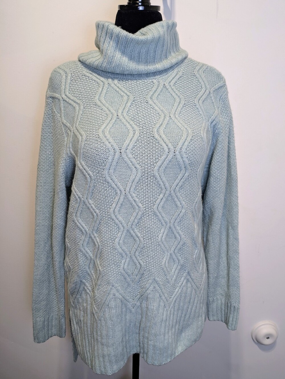 Sonoma Goods For Life Women long Cable Knit Turtleneck Sweater Mint Size L euc